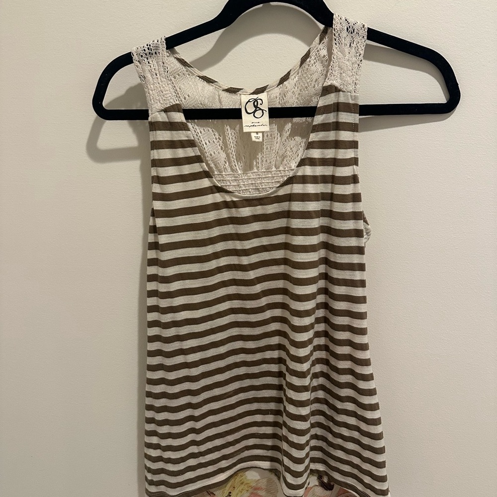 Striped Brown and White Women's Top with floral back